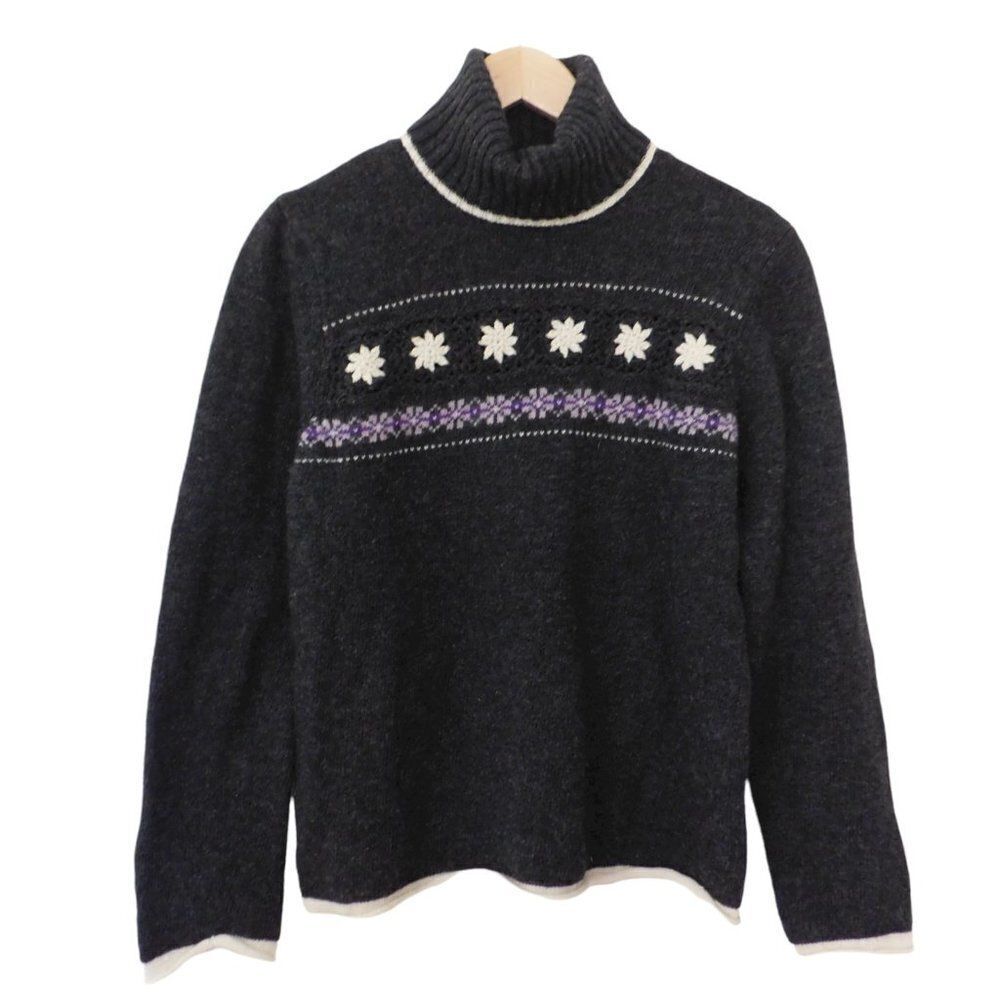 Vintage Lambs Wool Womens Sweater Sarah Spencer Turtleneck Crochet Size Medium